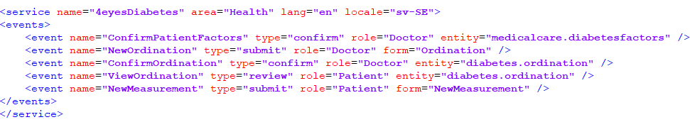 simplified example of an event flow in a Diabetes Treatment